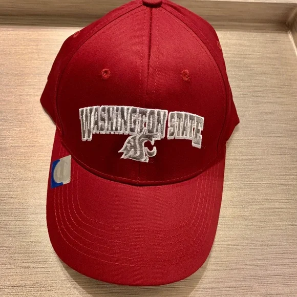 NCAA Red Sports Hat with Curved Brim and Embroidered Logo - Picture 1 of 3